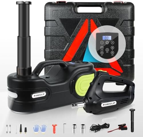 E-HEELP Electric Car Jack Kit 5 Ton 12V with Impact Wrench, 6.1-17.7 in