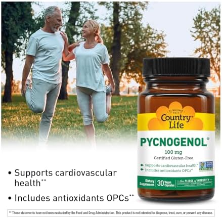 Country Life Pycnogenol 100mg - French Maritime Pine Bark Extract Antioxidants Supplement - Supports Cardiovascular Health - No Yeast, Corn, Wheat