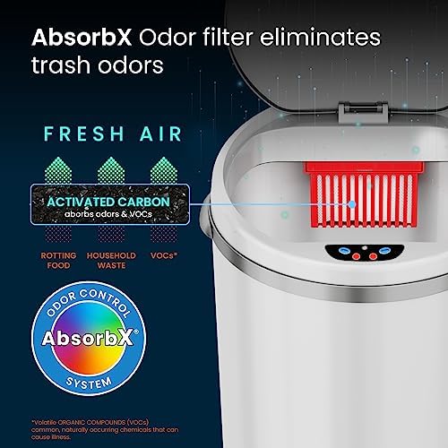 iTouchless 13 Gallon Touchless Sensor Kitchen Trash Can with Odor Control System, Brushed Stainless Steel, Round Garbage Bin for Home or Office - IT13RCB