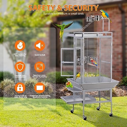 Nova Microdermabrasion 68-Inch Height Wrought Iron Standing Large Play Top Bird Cage for African Grey Small Quaker Parrot Cockatiel Sun Parakeet Green Cheek Conure Dove Budgie Lovebird