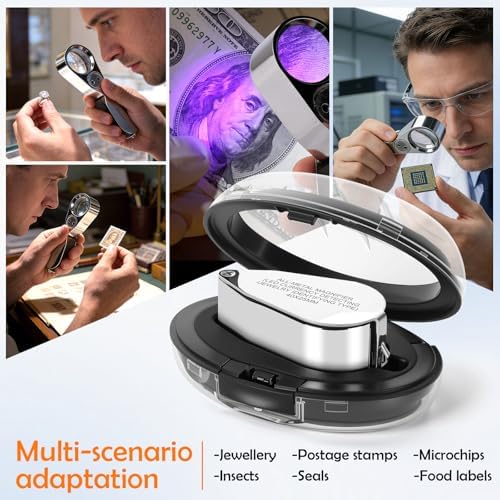 Leffis 40X Jewelers Loupe Magnifier LED/UV Illuminated Magnifying Glasses