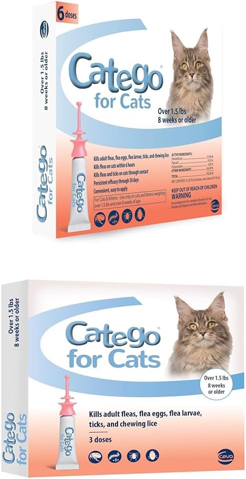 Catego Flea and Tick Prevention for Cats - Over 1.5 lbs, 3 Month Supply | No Prescription Required, Cat Flea Treatment Topical Drops, Fast Acting Flea & Tick Control Drops, Easy to Apply