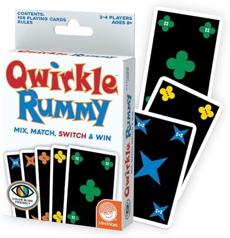MindWare Qwirkle Rummy Card Game - Strategy Games for Adults and Family - Fun Family Games & Party Games for Adults - Match Shapes & Colors