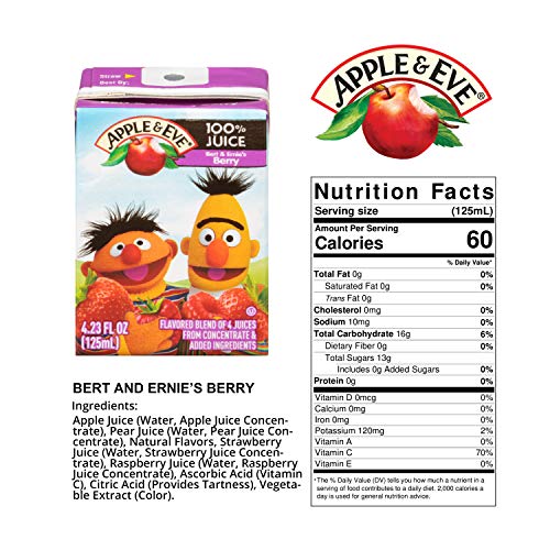 Apple & Eve Sesame Street Big Bird's Apple Juice, 4.23 Fluid-oz, 8 Count, Pack of 5