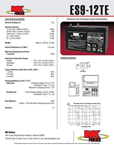 MK Battery ES9-12TE Maintenance-Free Rechargeable Sealed Lead-Acid Battery
