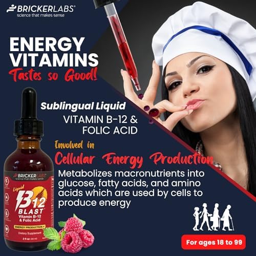 Bricker Labs B-12 Blast Liquid Vitamin B12 and Folic Acid Supplement, Support Energy Production