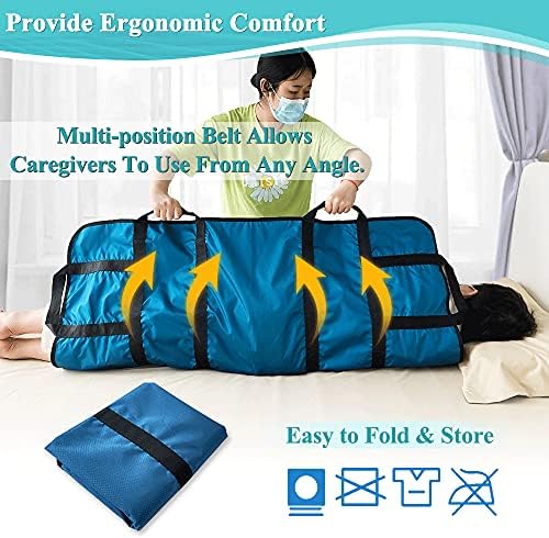 NEPPT Positioning Pad Draw Sheet Patient Transfer Board Lift Sheet Slide Protective Hospital Bed Mat with Handles for Incontinence, Bariatric, Elderly - Reusable & Washable (Blue-39" x 46")