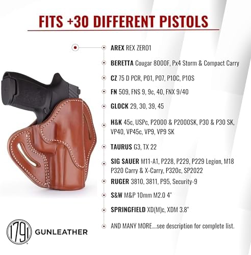 1791 Gunleather Holster Fits P320c, P229, H&K VP9, CZ P10C, Walther PDP | Right-handed OWB leather gun holster also fits CZ P10S, FN 509, H&K P2000, VP9SK, P30, Sig M18, Glock 45, Beretta PX4 Storm