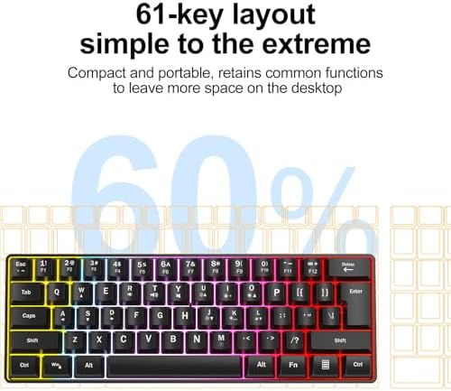 Wired RGB Gaming Membrance Keyboard. 60 Percent Mini Creamy LED Computer Keyboard .Small Ergonomic Clicky Teclado with ABS Backlit Unreplaceable
