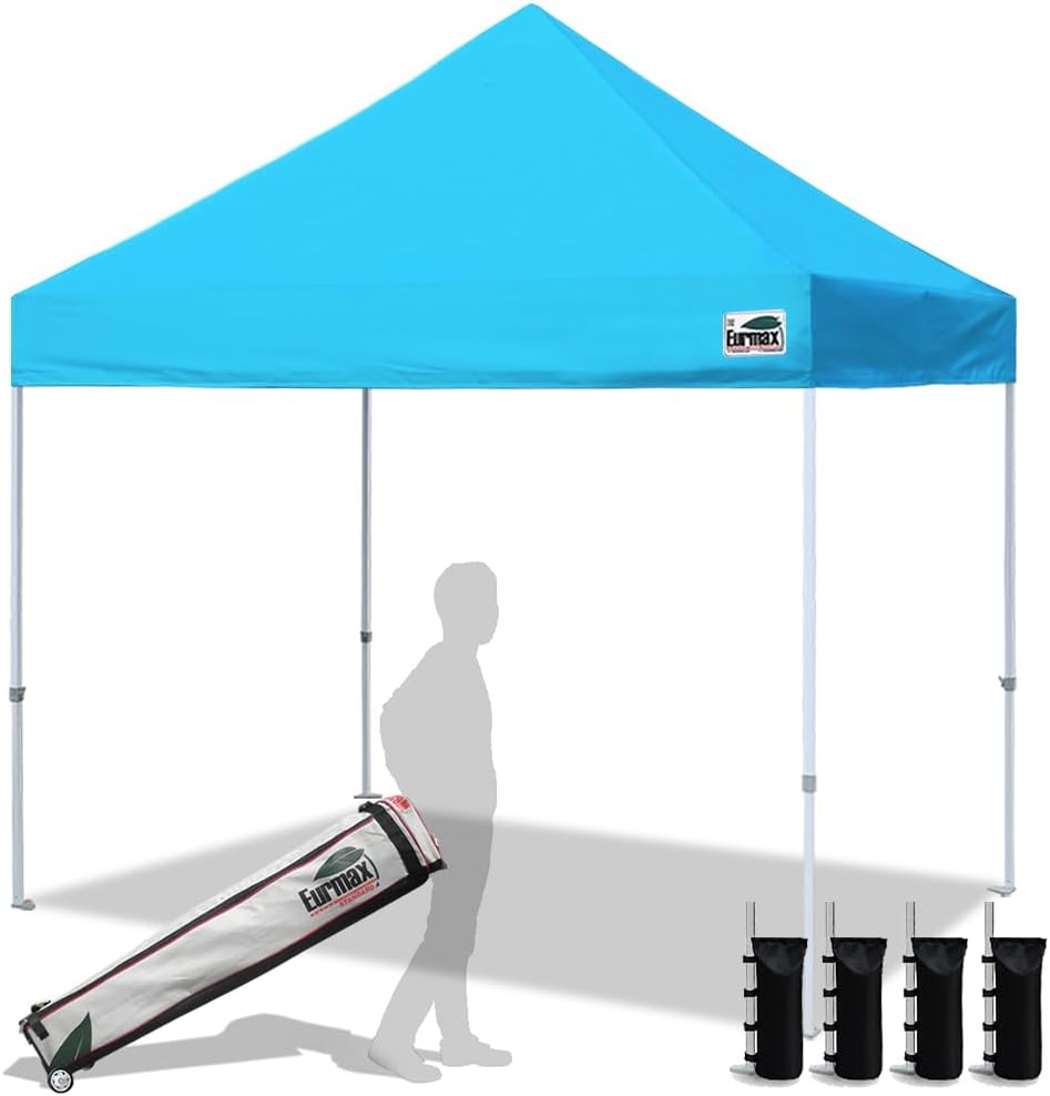 Eurmax USA 10x10ft Pop Up Canopy,Commercial Instant Tent for Outdoor Events,Patented No-Tip Rolling Storage Bag with 4 Sandbags,UV & Water Resistant,Heavy Duty Portable Shelter Gazebo,Black