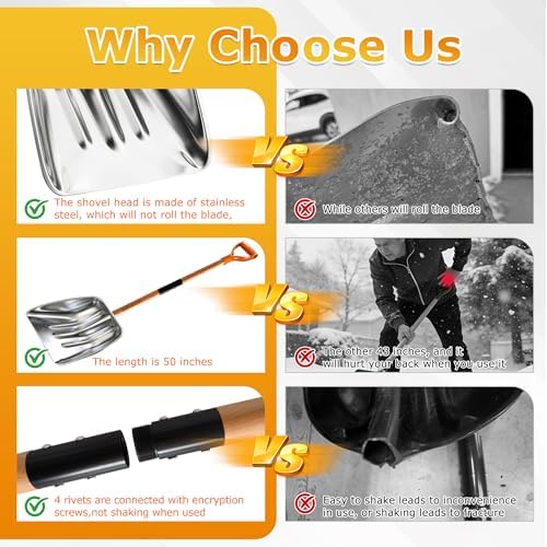 Scoop Shovel, Snow Shovel for Driveway, Non-Slip Wood Handle, D-Handle | Clear Snow