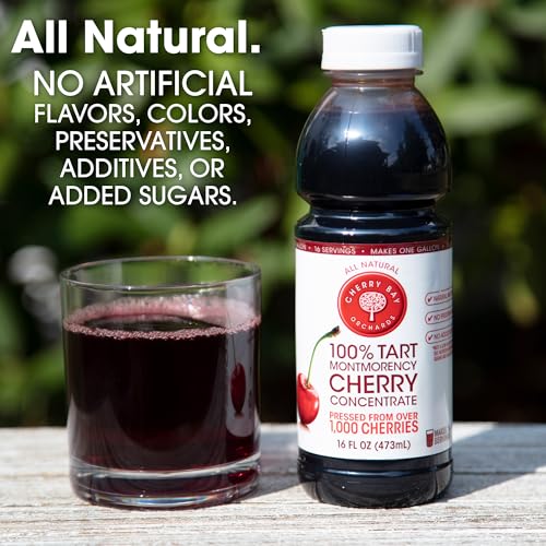 Cherry Bay Orchards Tart Cherry Concentrate - All Natural Juice to Promote Healthy Sleep, 16oz Bottle - Gluten Free, Natural Antioxidants, No Added Sugar or Preservatives