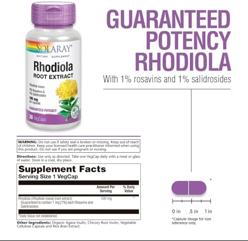SOLARAY Rhodiola Root Extract 100mg, 1% Salidrosides, 30 VegCaps
