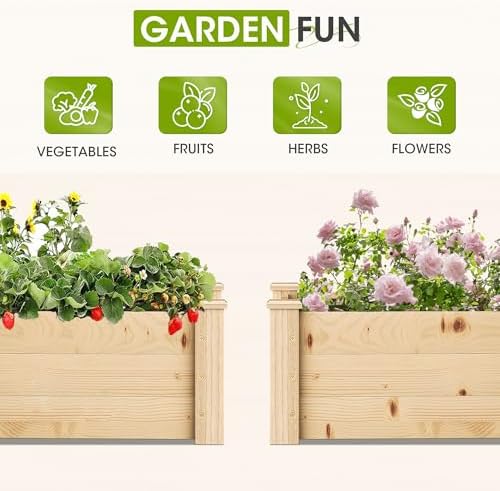 Crownland Outdoor Gardens 8 ft Raised Garden Bed Wooden Patio Raised Beds Backyard Elevated Planter Box Grow Vegetables Fruits Herb Yard Fast Easy