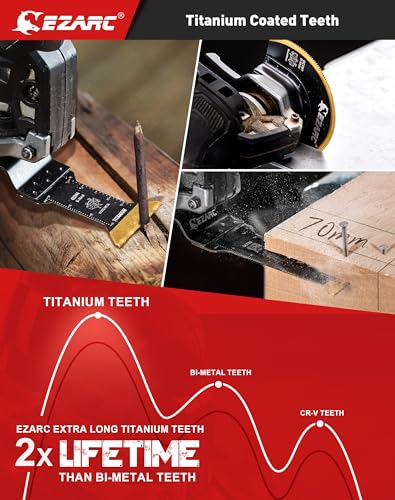 EZARC Titanium Oscillating Tool Blades, Oscillating Multitool Blades for Metal, Wood Nails, Screws Cutting, Plastic, 3 Pack