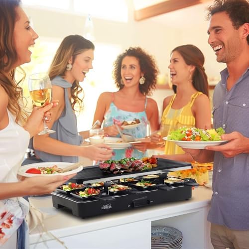 Artestia 1700W Raclette Electric Party Grill for 6–8 People | Korean BBQ Table Grill & Raclette Cheese Melting Grill, Nonstick & Granite Plates