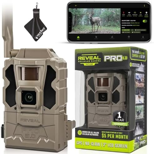 TACTACAM Reveal Pro 3.0 Cellular Trail Camera - Multi-Cellular Network, GPS, 2" LCD, No-Glow IR, Wi-Fi Enabled, HD Photos & 1080p Videos, Fast Trigger with Cleaning Cloth (2PK)