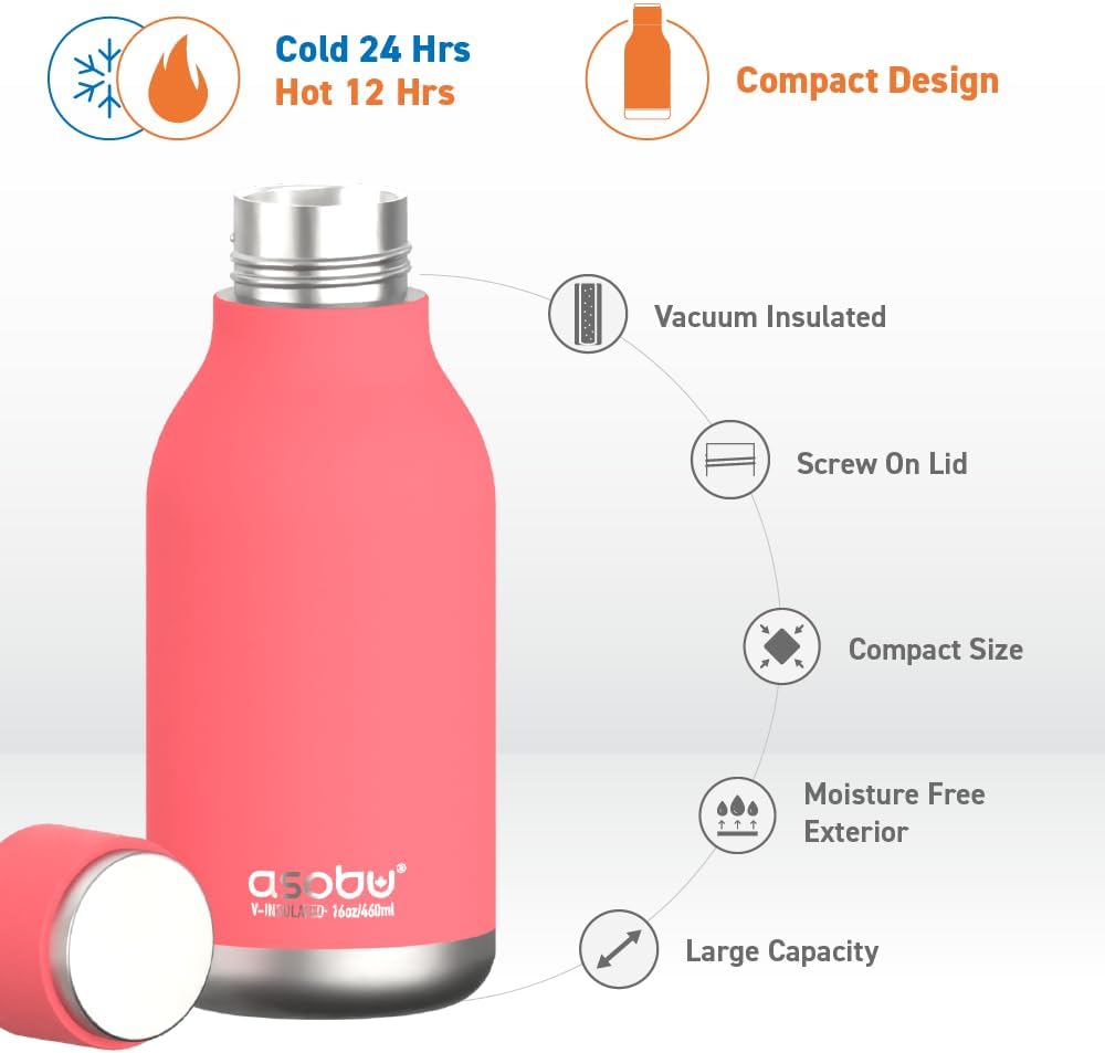Urban Insulated and Double Walled Stainless Steel Bottle 16 Ounce by Asobu (Pastel Blue)