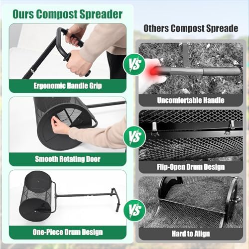 Peat Moss Spreader, 24 Inch Compost Spreader 21"-32" Height Adjustable Handle Top Soil Sand Manure Mulch Top Dressing Lawn and Garden Spreader