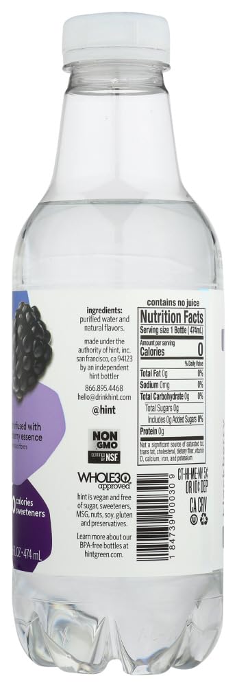 Hint Unsweetened Essence Water, 16 Ounce Bottles (Pack of 6) (Blackberry)