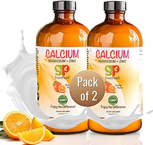 GreenPeach Organic Liquid Calcium for Kids - Magnesium, Zinc, Calcium Citrate & Vitamin D3 Calming Syrup & Liquid Calcium Supplement, NO Sugar NO Artificial Flavors, Vegetarian Halal Kosher