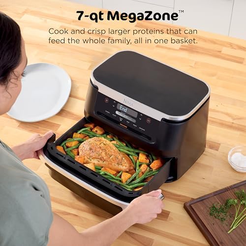 Ninja Foodi Air Fryer, 7 Qt MegaZone, 6-in-1, Black, DZ071 | Air fry, roast, broil, bake, reheat, dehydrate, 450F max, 2x3.5 Qt baskets, Smart Finish