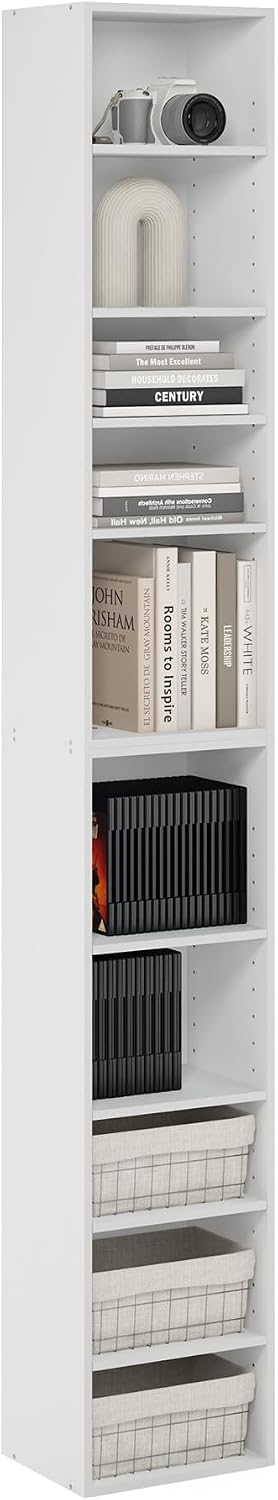 Furinno LUDER Book Shelf, 6-Tier Tall Modern Bookshelf, Bookcase with Open Shelves, 9.3 x 12 x 71, for Living Room, Bedroom, Home Office, White