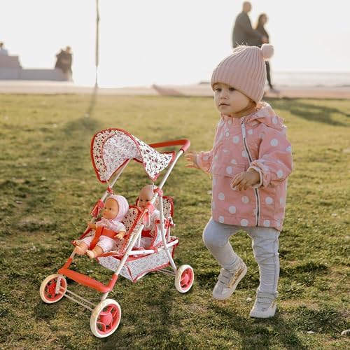 My First Doll Twin Stroller - Cutest Heart Design Doll Twins Stroller - Great Toy Gift for Girls