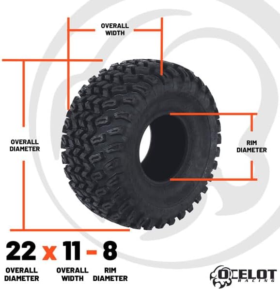 P334 Golf Cart Tire- 22 x 11-8 - All Terrain Golf Cart Tires, Four-Ply Rated Quad Tire, Utility Terrain Vehicle Tire with 15.5 Millimeters Tread Depth