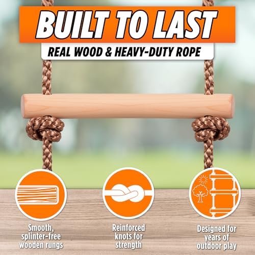 Wooden Rope Ladder for Kids - 6ft Tree Climbing Ladder with Carabiners