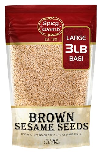 Spicy World Natural Brown Sesame Seeds 3 LB (48oz) - Non-GMO, Vegan, Raw, Unroasted, Unsalted, Plant-Based Protein, Source of Fiber & Iron