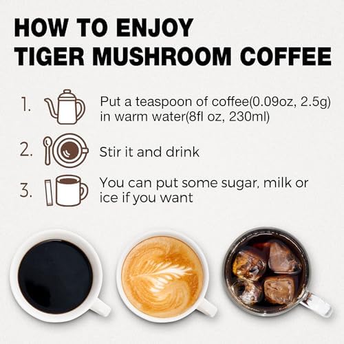 Tiger Organic 5 Mushroom Instant Coffee – 30 Servings with 100% Arabica | Immune System Booster, Reishi, Maitake, Shiitake