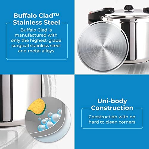 Buffalo 15 Qt Pressure Cooker Stainless Steel - Large Stove Top Canner | 15 Quart Pressure Canners for Canning - Easy to Clean Pressure Canning Pot with Lid - Can Cooker - QCP415