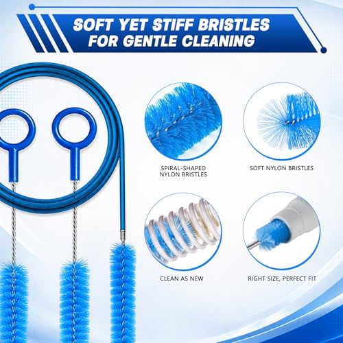 CPAP Hose Brush 7-Foot Rubber-Wrapped Steel Wire CPAP Tube Cleaning Brush for Standard 22mm & 15mm Diameter Tubes, with 2 Detail Brushes for Mask