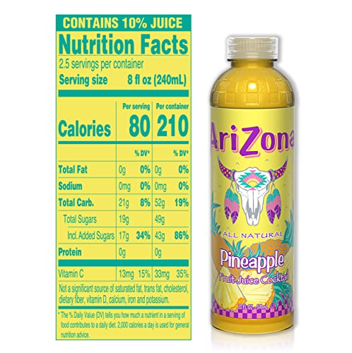AriZona Pineapple Fruit Juice Cocktail, 20 Fl Oz (Pack of 12)