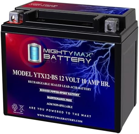Mighty Max Battery YTX12-BS 12V 10AH Battery for Honda 250 TRX250 FourTrax Recon 97-17