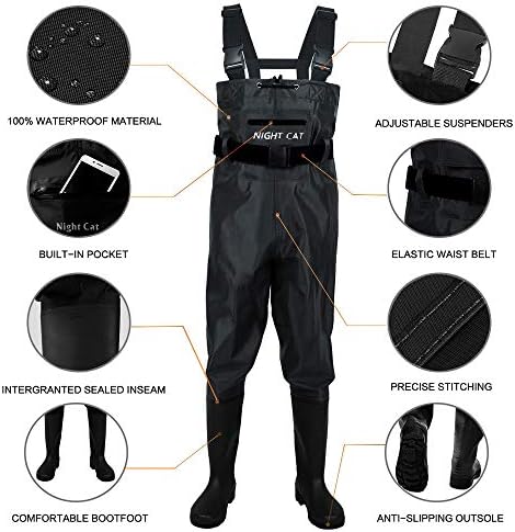 Night Cat Fishing Waders for Men Women Waterproof Hunting Chest Wader with Bootfoot Belt Breathable Lightweight Size 6 to 14