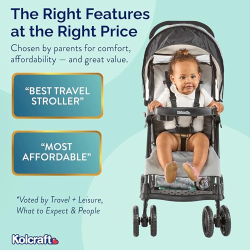 Kolcraft Cloud Plus Lightweight Umbrella Stroller for Toddlers with Reclining Seat, Large Storage Basket, Canopy, Infant & Parent Trays