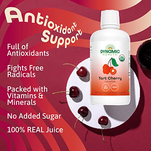 DYNAMIC HEALTH Organic 100% Tart Cherry Juice Concentrate, 32 fl oz | Antioxidant Support, Unsweetened, No Additives, 31 Servings, Vegan, Gluten Free