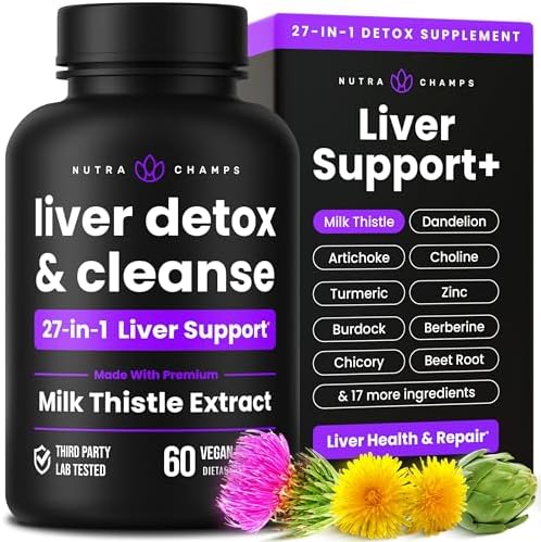 NutraChamps Liver Cleanse Detox & Repair Formula, 20+ Herbs: Milk Thistle Extract with Silymarin, Artichoke, Dandelion, Chicory Root Powder