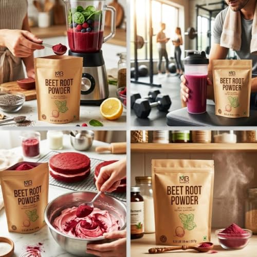 MB Herbals Beetroot Powder 8 oz (1/2 lb) | Non-GMO, Gluten-Free, Fine Beet Root Powder for Smoothies, Shakes & Baking | Vegan-Friendly