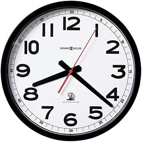 Howard Miller Accuwave Wall II Radio-Controlled Wall Clock – Auto Time Zone & DST, Soft Tick, White Dial, Crystal Glass, AA Battery