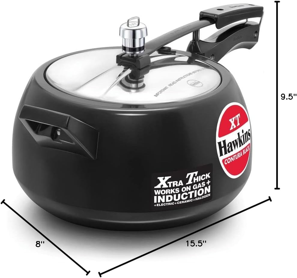 Hawkins Contura Hard Anodized Induction Compatible Extra Thick Base Pressure Cooker, Black, 5L
