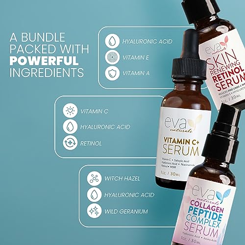 Eva Naturals Vitamin C Serum, Retinol, Niacinamide & Salicylic Acid, 1 oz | Hyaluronic acid, dark spots, brightening, dark spot remover & corrector, anti-aging