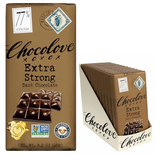 Chocolove Extra Strong Dark Chocolate Bars | 77% Cocoa | Strong & Smooth Premium Dark Chocolate | Rainforest Alliance Certified, Non-GMO