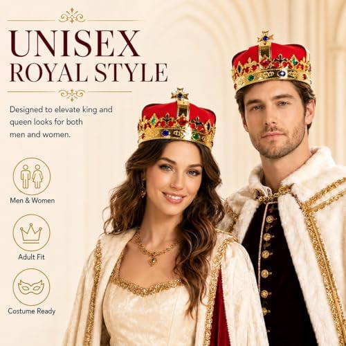 Kangaroo Royal Gold King Crowns for Men & Women - King Costume Headpiece | Medieval Prince Plastic Crown - King Costume Headpiece for Halloween