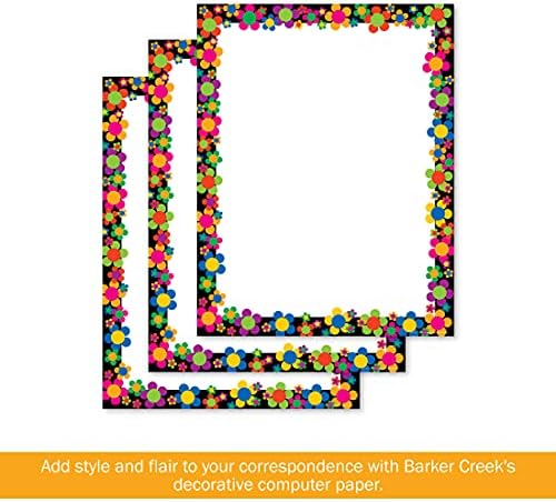 BARKER CREEK Designer Computer Paper, Neon Flower Power, 8.5” x 11”, Decorative Printer Paper, Stationery, 50 Sheets per Pkg, Home