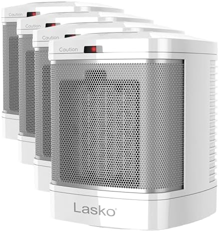 Lasko Electric Ceramic Space Heater for Bathroom - 8” - CD08200 - White | ALCI Safety Plug, Portable, 2 Heat Settings, Simple Heat Button, Overheat Protection, Cool Touch Housing, 1500W
