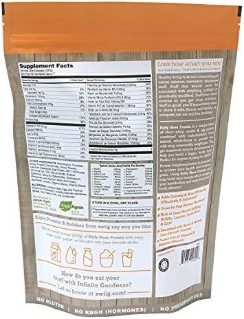 swiig Mass Builder Protein Powder, Chocolate, No GMO Ingredients, No Artificial Flavors, Colors or Sweeteners, No Fillers, 3.3 Pound Bag