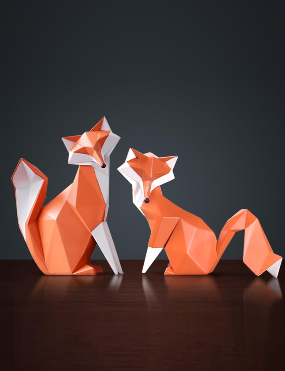 HAUCOZE Fox Statue Figurine Animal Sculpture Modern Home Decor 8.3 Inch | Orange Resin Geometric Art Birthday Holiday Gift Handmade Ornament for